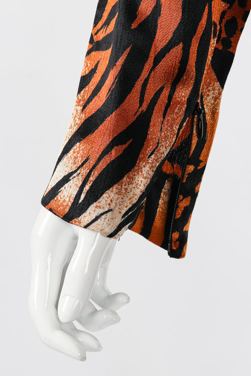 Vintage Yves Saint Laurent YSL Silk Tiger Wrap Dress on Mannequin sleeve zip at Recess Los Angeles