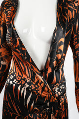 Vintage Yves Saint Laurent YSL Silk Tiger Wrap Dress on Mannequin front snaps at Recess Los Angeles