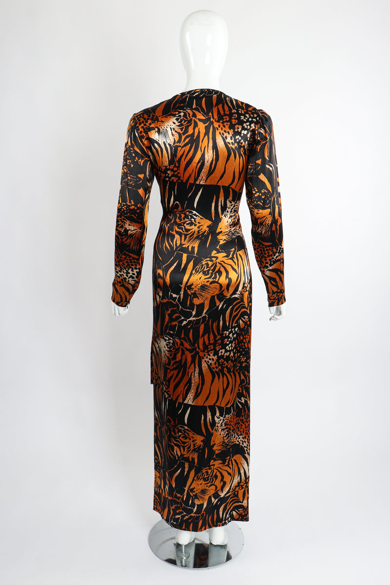 Vintage Yves Saint Laurent YSL Silk Tiger Wrap Dress on Mannequin back at Recess Los Angeles