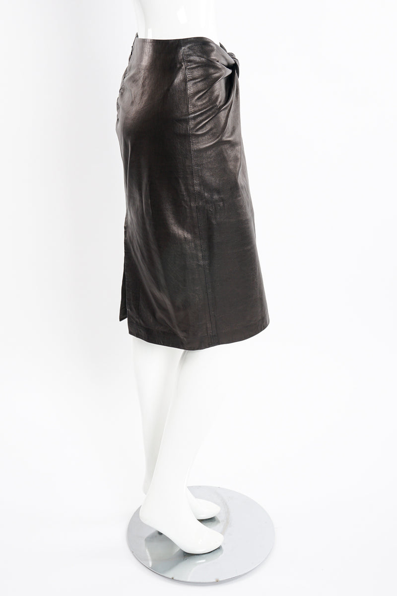 Vintage YSL Yves Saint Laurent Leather Twist Skirt on Mannequin back angle at Recess LA