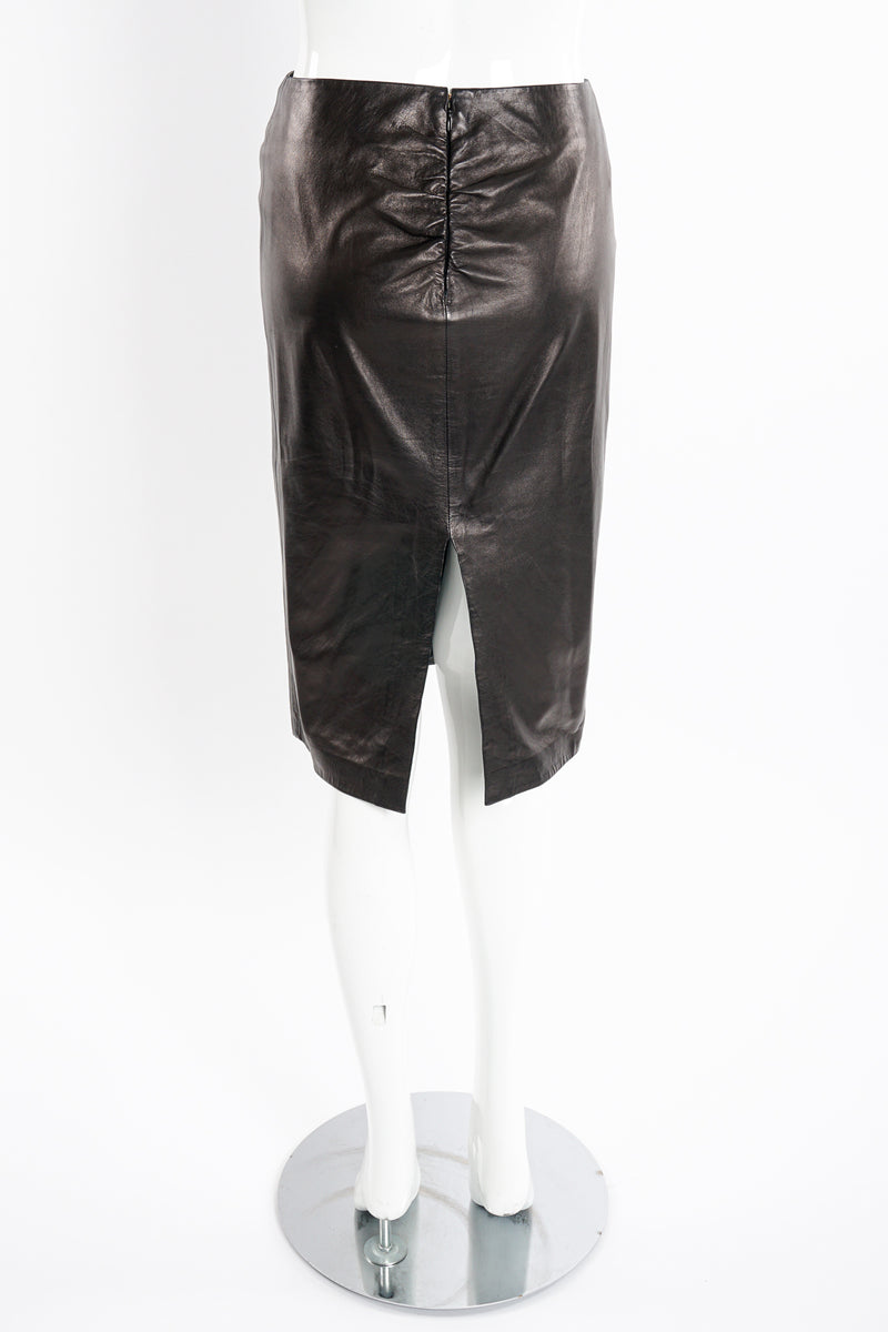 Vintage YSL Yves Saint Laurent Leather Twist Skirt on Mannequin back at Recess Los Angeles