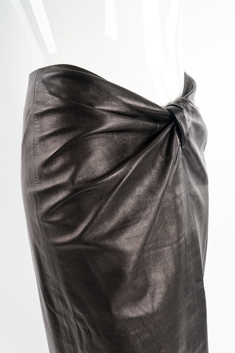 Vintage YSL Yves Saint Laurent Leather Twist Skirt on Mannequin waist detail at Recess LA