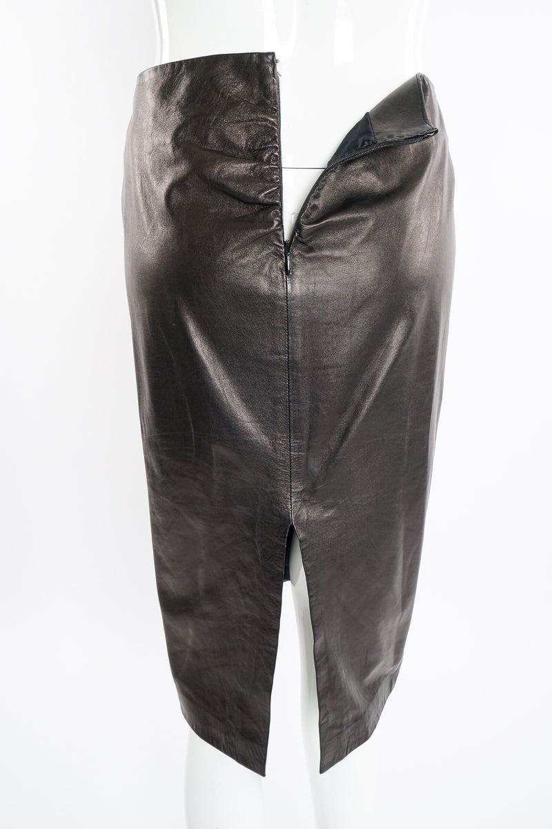 Vintage YSL Yves Saint Laurent Leather Twist Skirt on Mannequin zipper at Recess Los Angeles