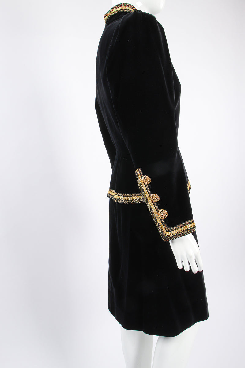 Vintage YSL Yves Saint Laurent Velvet Jacket & Skirt Set Russian on mannequin angle at Recess LA