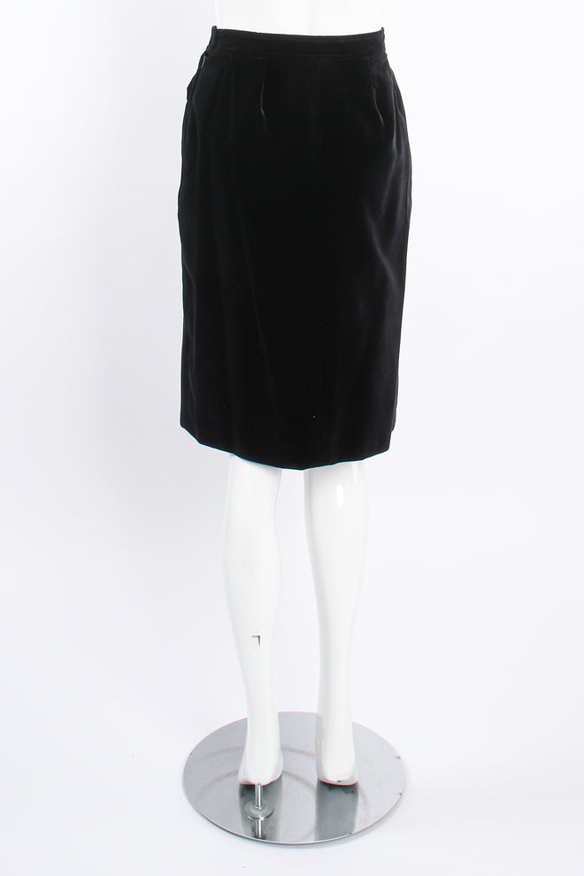 Vintage YSL Yves Saint Laurent Velvet Skirt Set Russian Collection on mannequin back at Recess LA