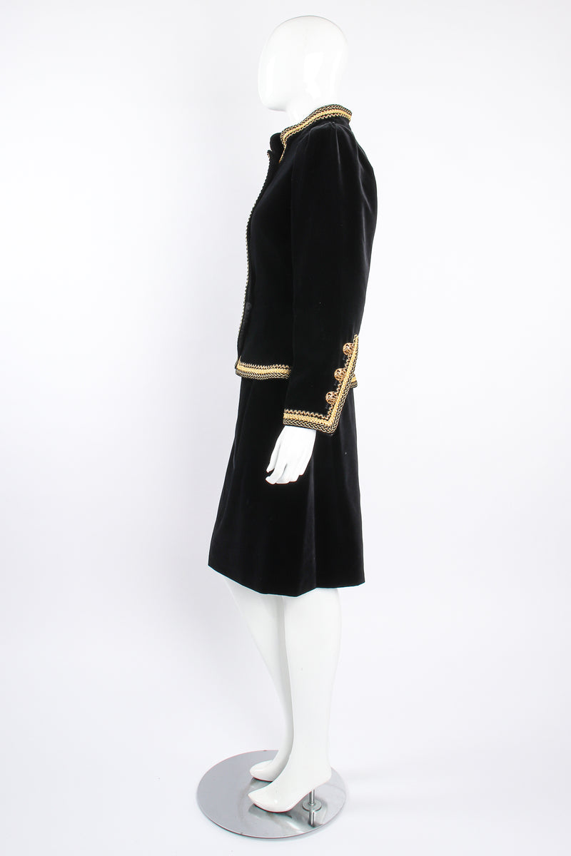 Vintage YSL Yves Saint Laurent Velvet Jacket & Skirt Set Russian on mannequin side at Recess LA