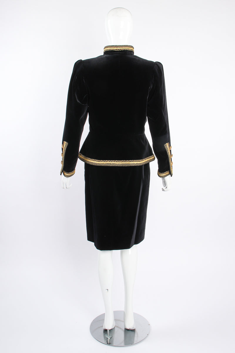 Vintage YSL Yves Saint Laurent Velvet Jacket & Skirt Set Russian on mannequin back at Recess LA