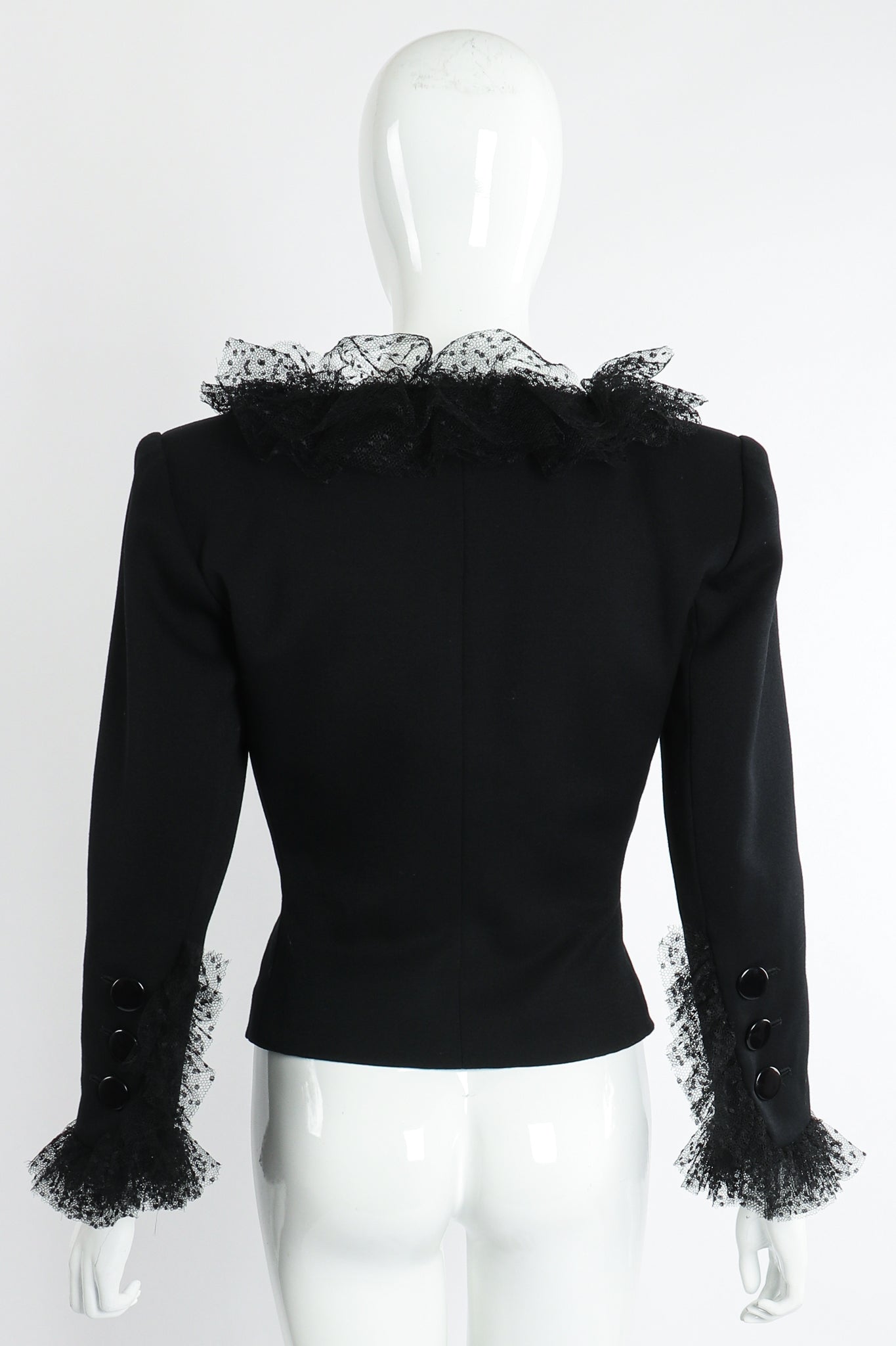 Vintage Yves Saint Laurent YSL Tulle Ruffle Collar Jacket on Mannequin Back at Recess LA