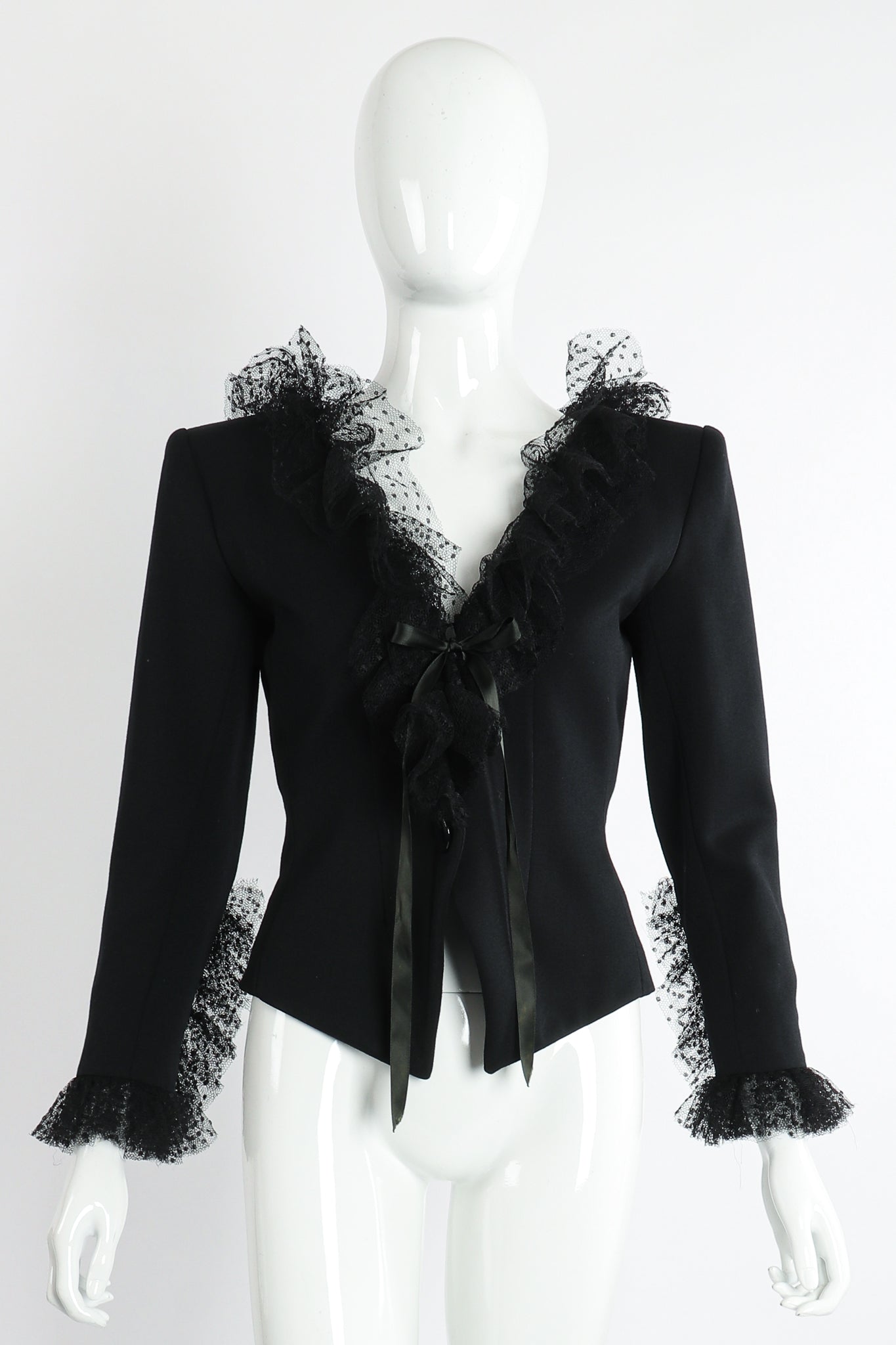 Vintage Yves Saint Laurent YSL Tulle Ruffle Collar Jacket on Mannequin Front at Recess LA