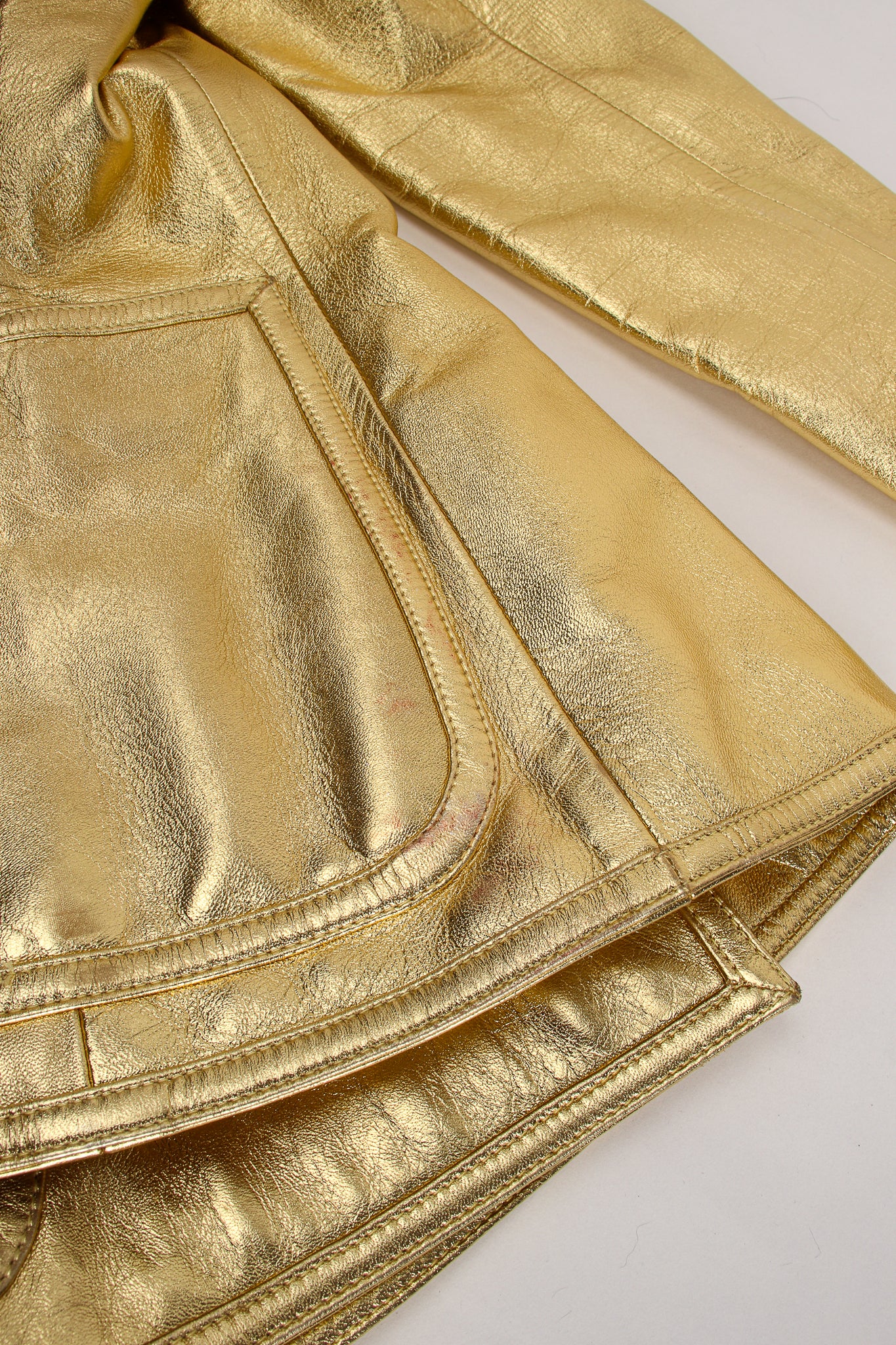 Vintage YSL Yves Saint Laurent Gold Leather Lamé Jacket stain at Recess Los Angeles