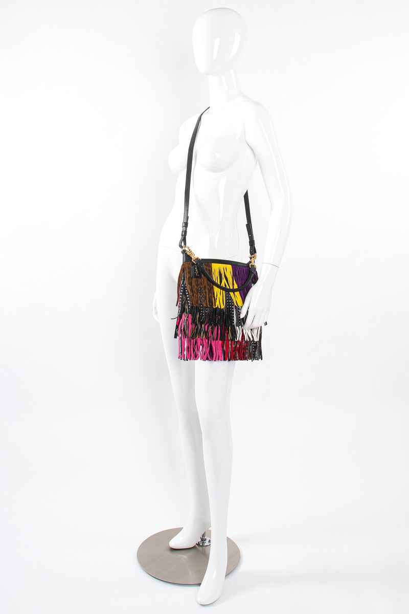 Vintage YSL Yves Saint Laurent Small Emmanuelle Mix Fringe Crossbody Bag on Mannequin @ Recess LA