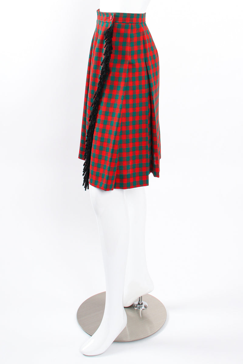 Vintage Yves Saint Laurent YSL Yarn Fringe Wrap Skirt on Mannequin side at Recess Los Angeles