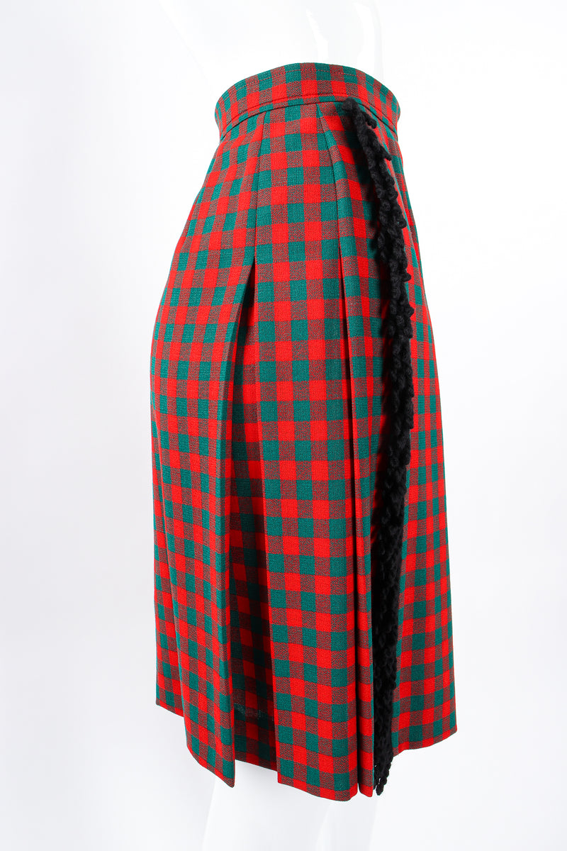 Vintage Yves Saint Laurent YSL Yarn Fringe Wrap Skirt on Mannequin side crop at Recess Los Angeles