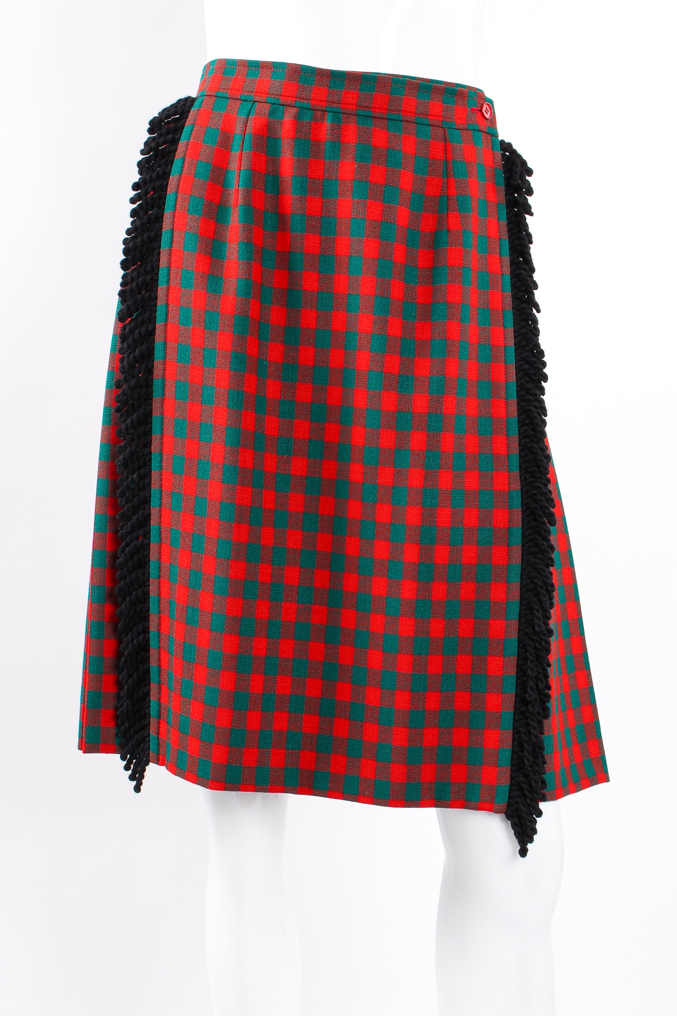 Vintage Yves Saint Laurent YSL Yarn Fringe Wrap Skirt on Mannequin crop at Recess Los Angeles