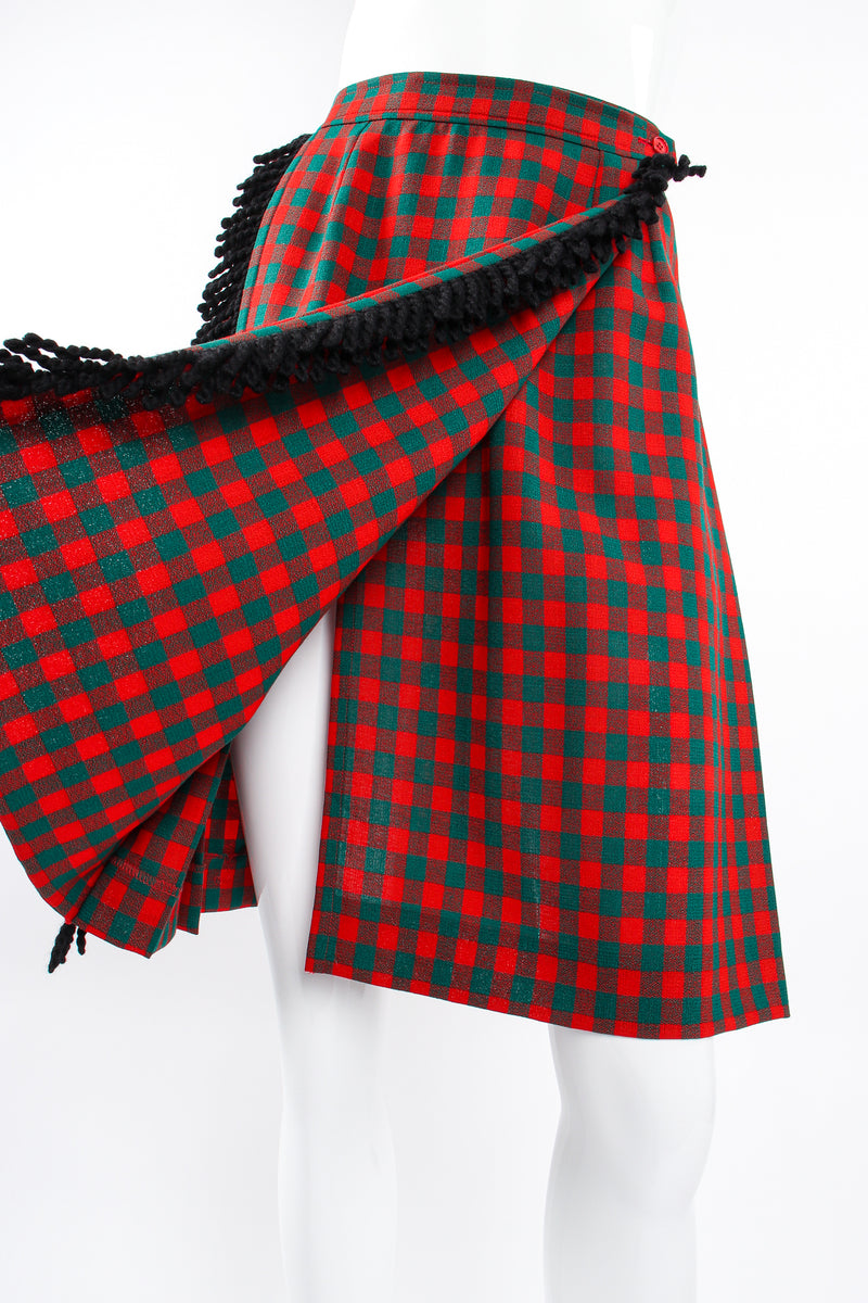 Vintage Yves Saint Laurent YSL Yarn Fringe Wrap Skirt on Mannequin wrap at Recess Los Angeles