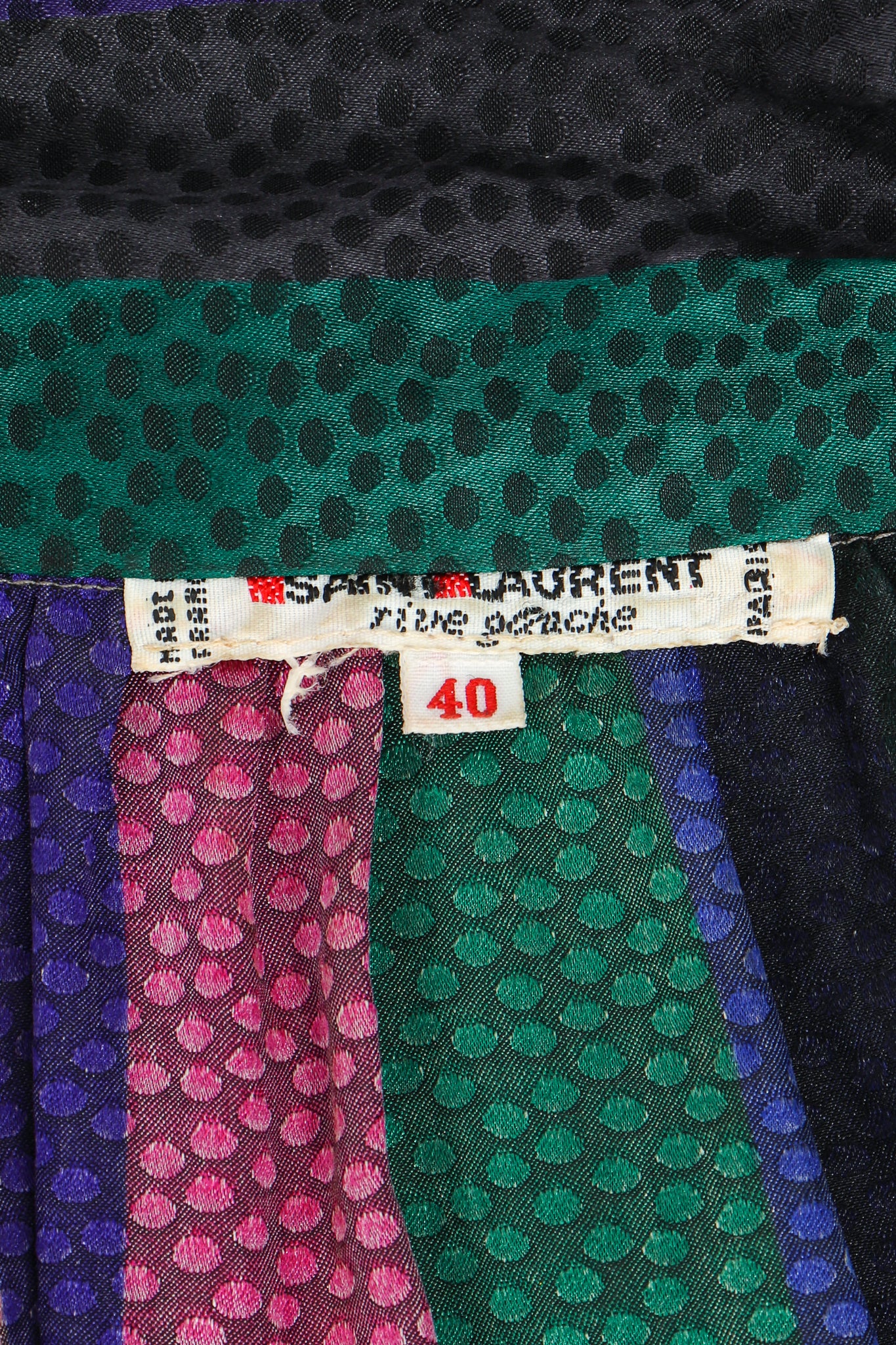 Vintage Yves Saint Laurent YSL Silk Stripe Bow Blouse label at Recess Los Angeles