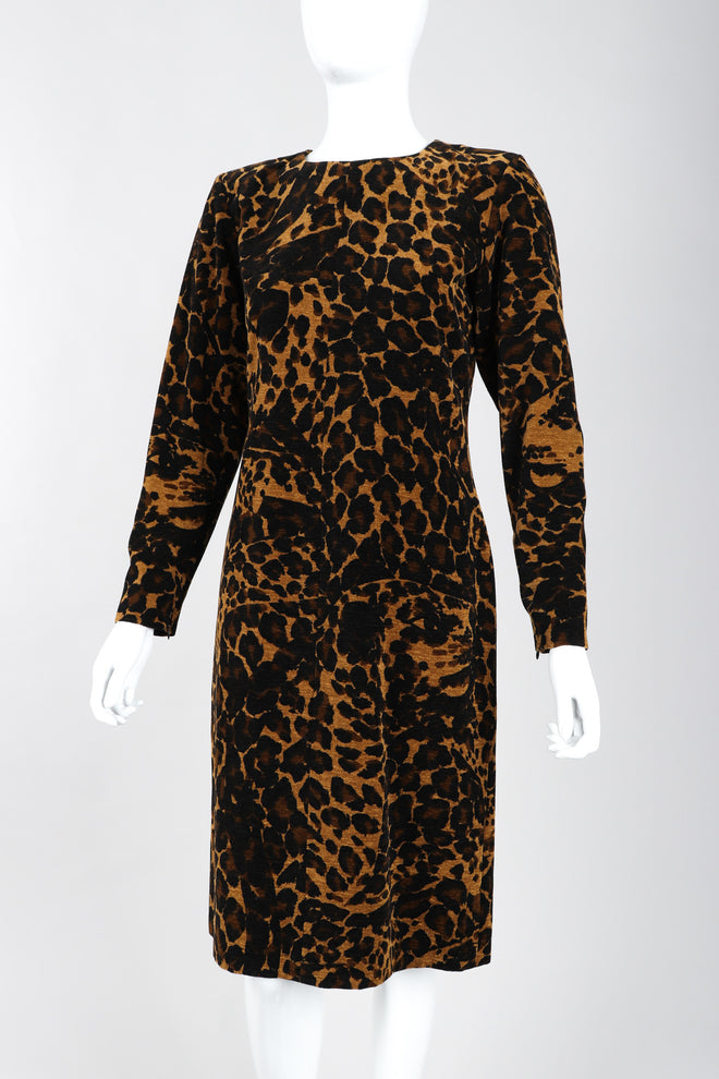 Recess Los Angeles Vintage Saint Laurent Fall Winter 1986 Chenille Leopard  Dress Black Brown