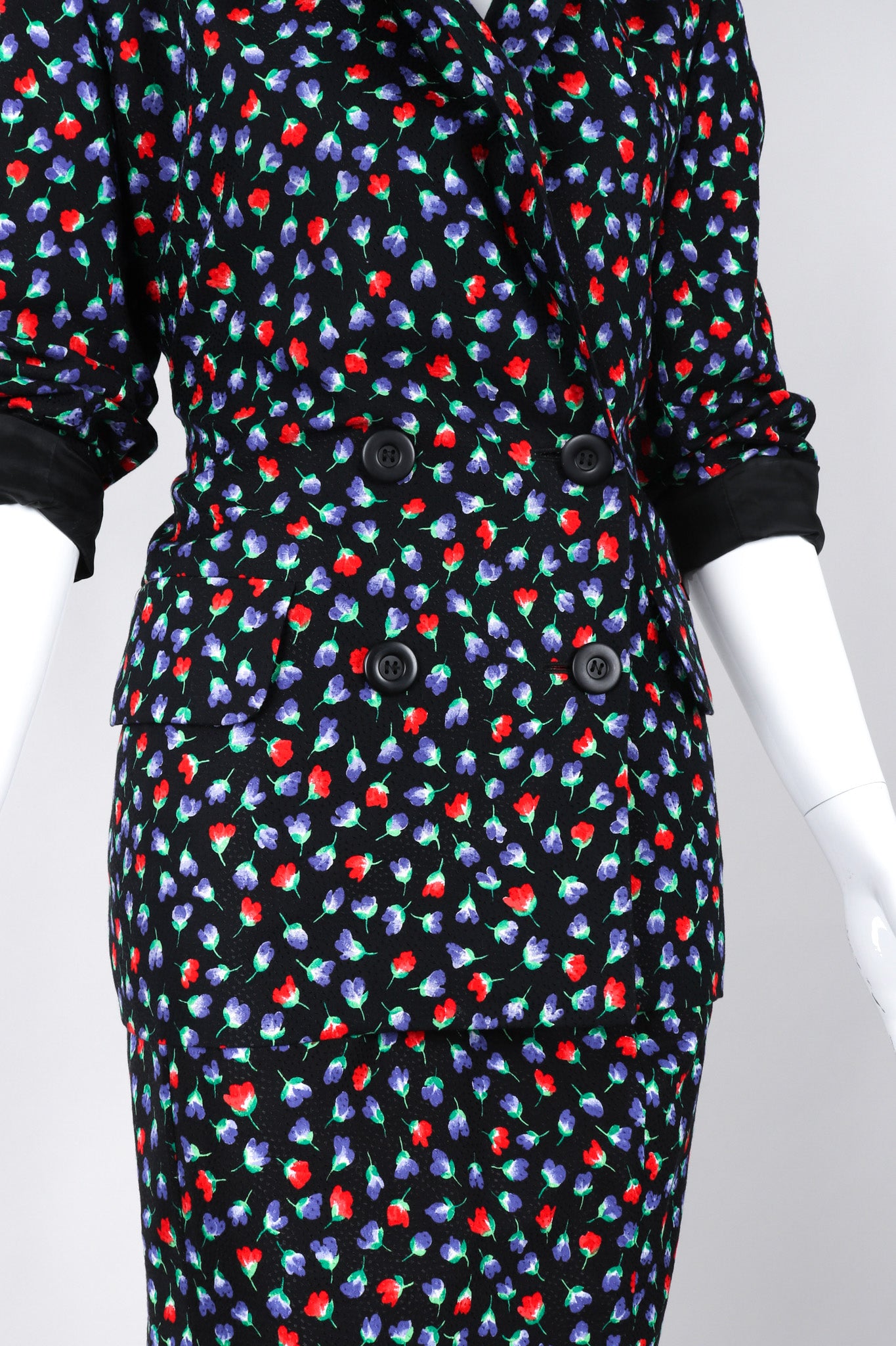 Recess Los Angeles Vintage Yves Saint Laurent Floral Black Skirt Suit Set
