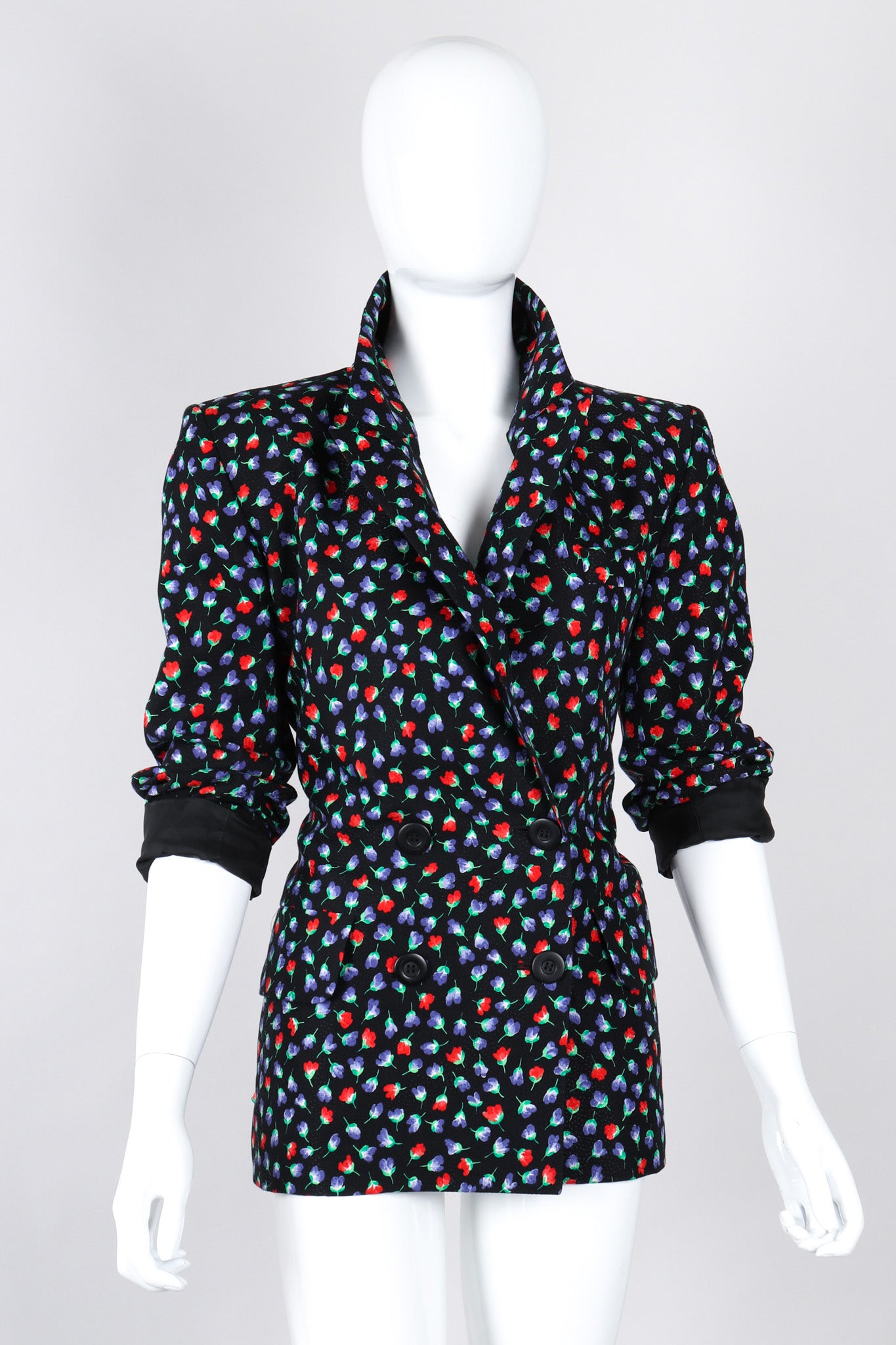 Recess Los Angeles Vintage Yves Saint Laurent Floral Black Skirt Suit Set