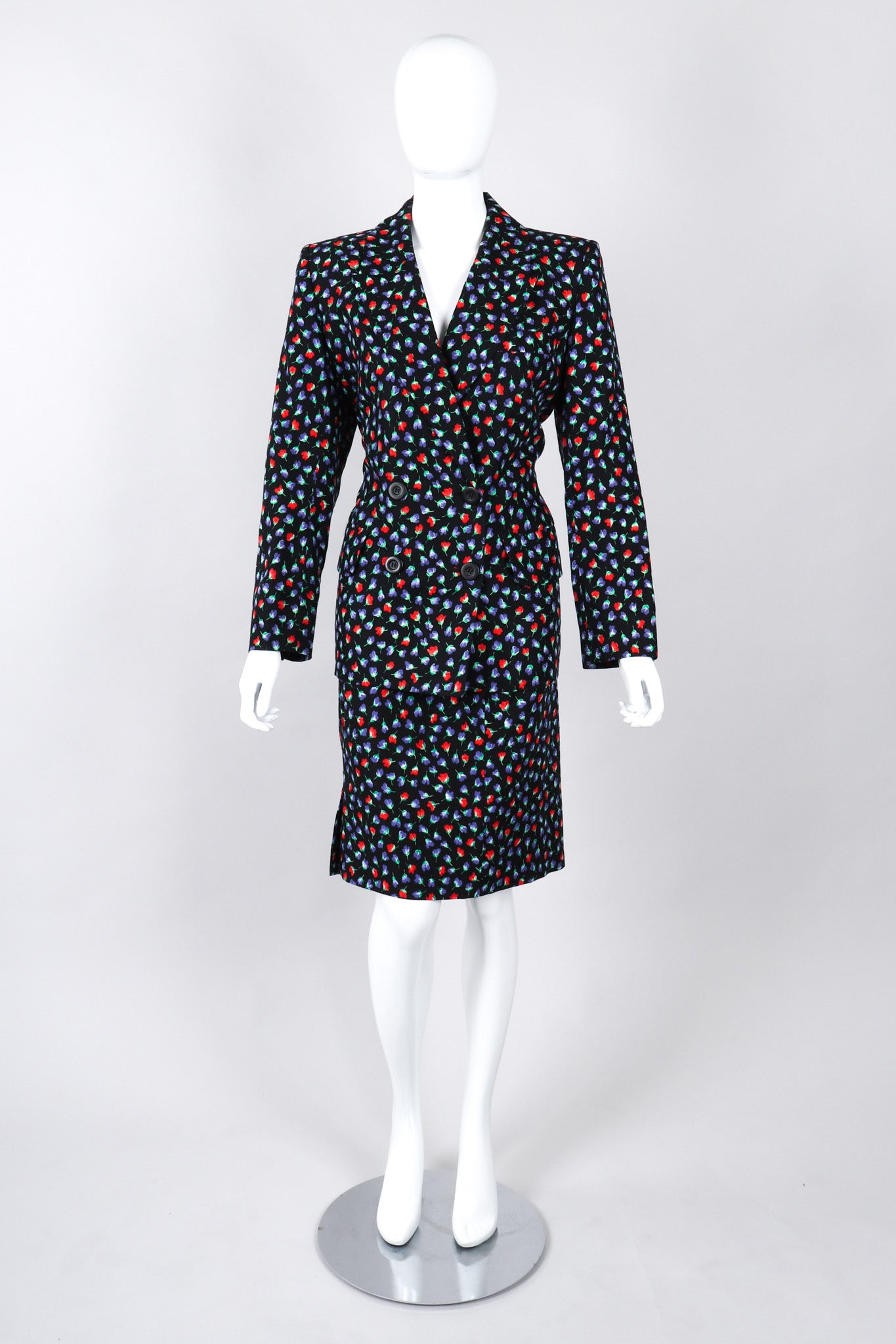 Recess Los Angeles Vintage Yves Saint Laurent Floral Black Skirt Suit Set