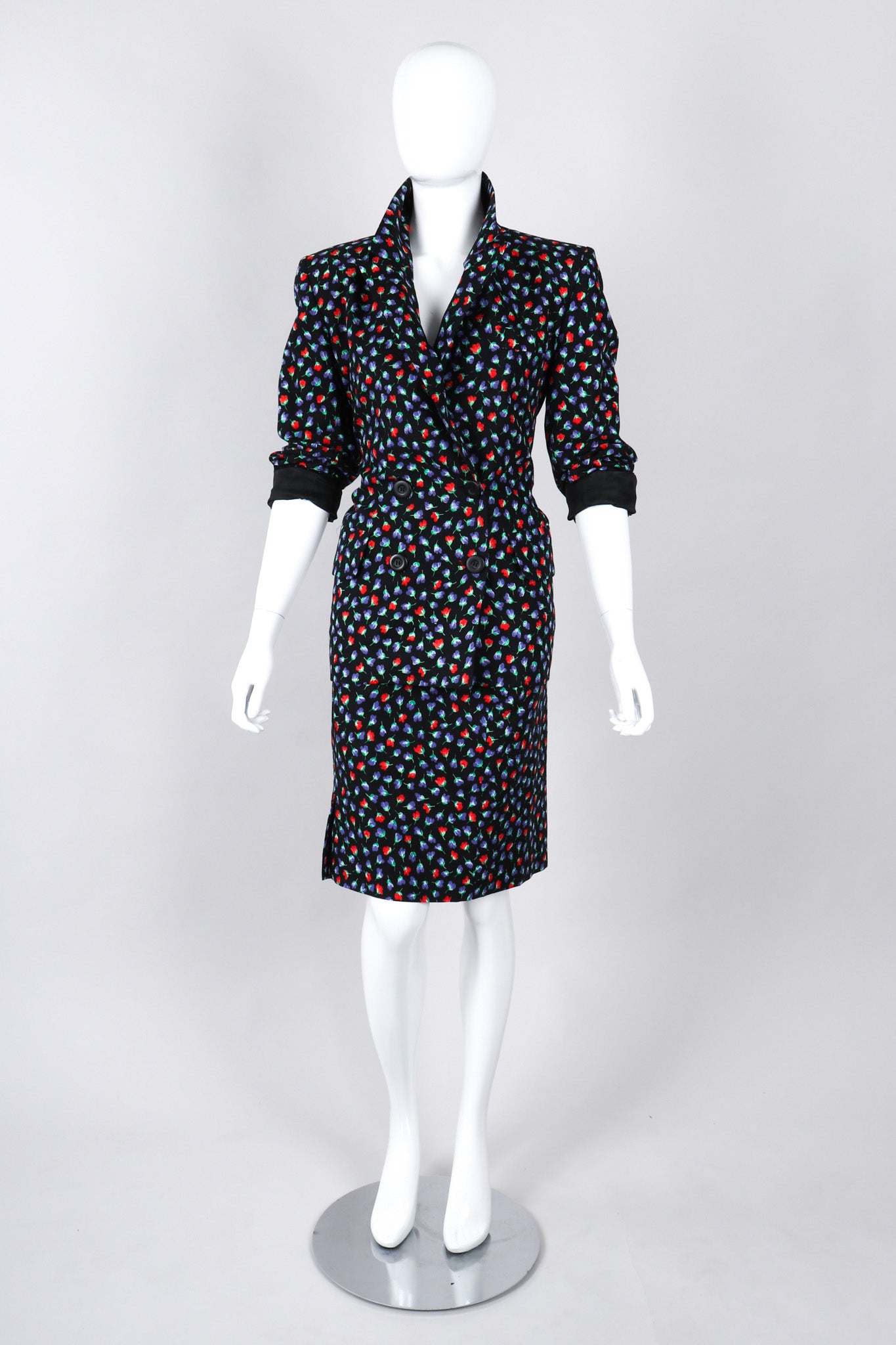 Recess Los Angeles Vintage Yves Saint Laurent Floral Black Skirt Suit Set