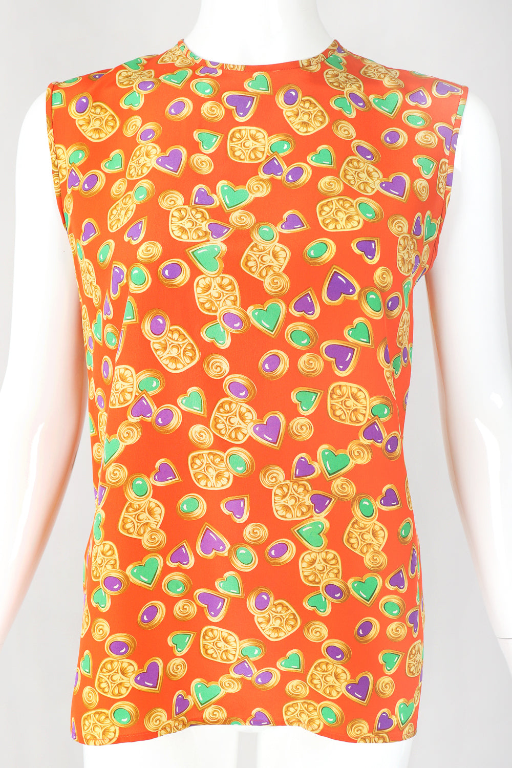 Recess Designer Consignment Vintage Yves Saint Laurent YSL Baroque Candy Hearts Silk Tank Los Angeles Resale Recycled