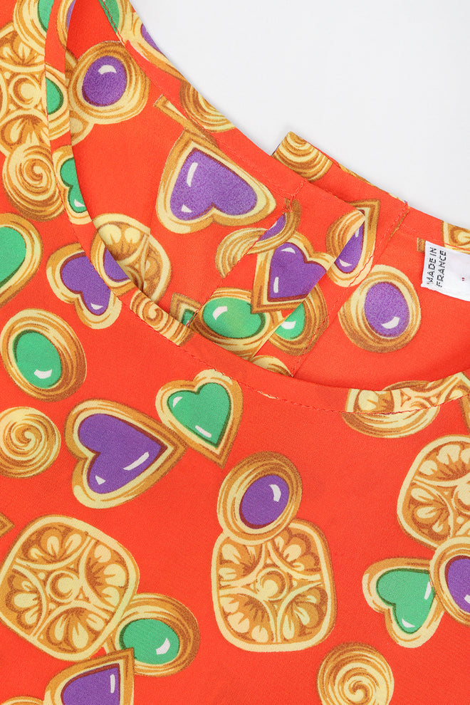 Recess Designer Consignment Vintage Yves Saint Laurent YSL Baroque Candy Hearts Silk Tank Los Angeles Resale Recycled