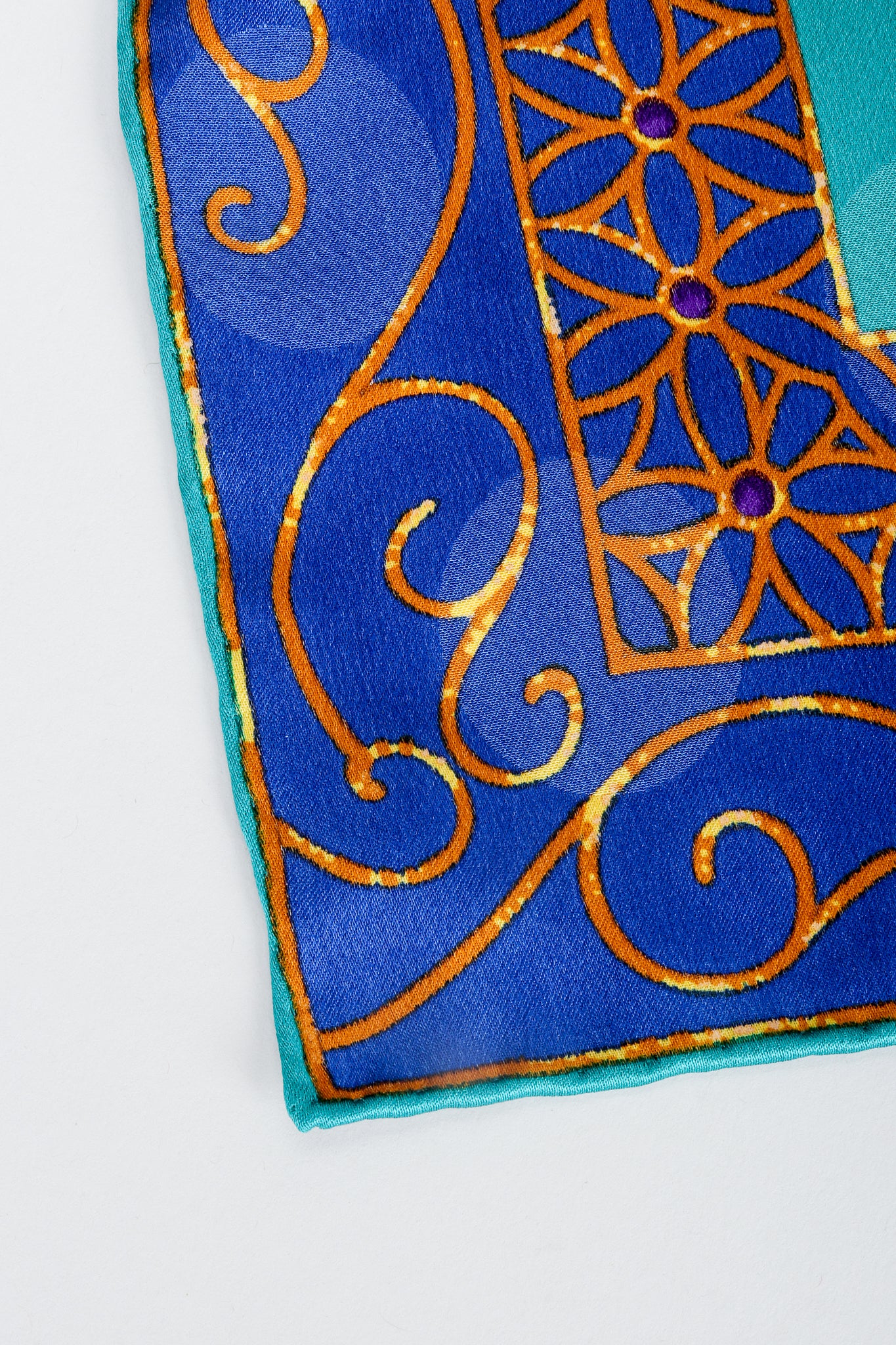 Recess Vintage Yves Saint Laurent YSL Golden Enamel Butterfly Print Silk Scarf Hem Detail