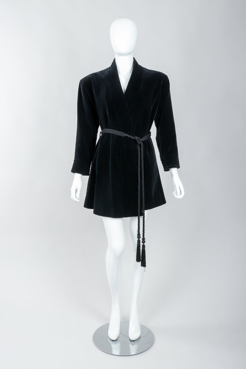 Vintage Yves Saint Laurent YSL Black Velvet Rope Tie Jacket Robe on Mannequin at Recess