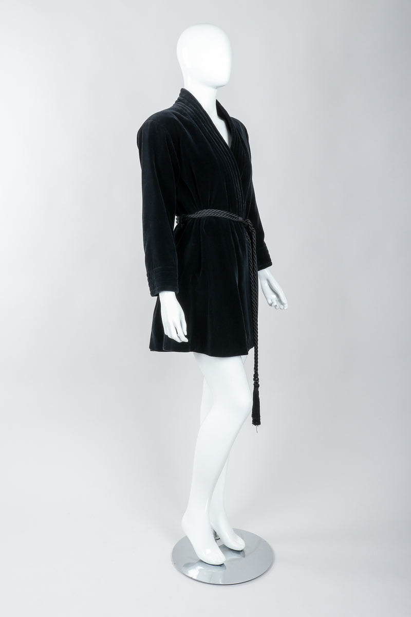 Vintage Yves Saint Laurent YSL Black Velvet Rope Tie Jacket Robe on Mannequin, side