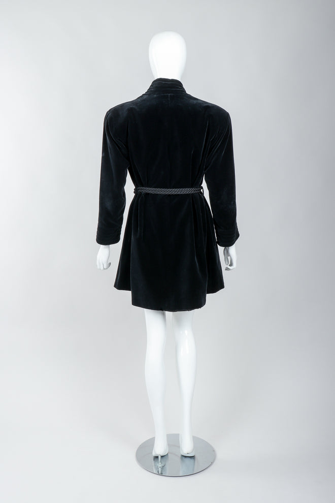 Vintage Yves Saint Laurent YSL Black Velvet Rope Tie Jacket Robe on Mannequin, back