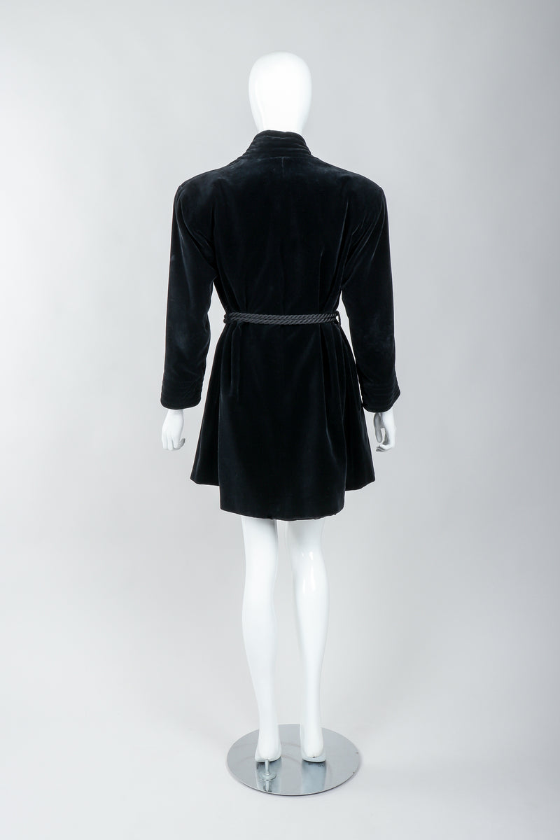 Vintage Yves Saint Laurent YSL Black Velvet Rope Tie Jacket Robe on Mannequin, back