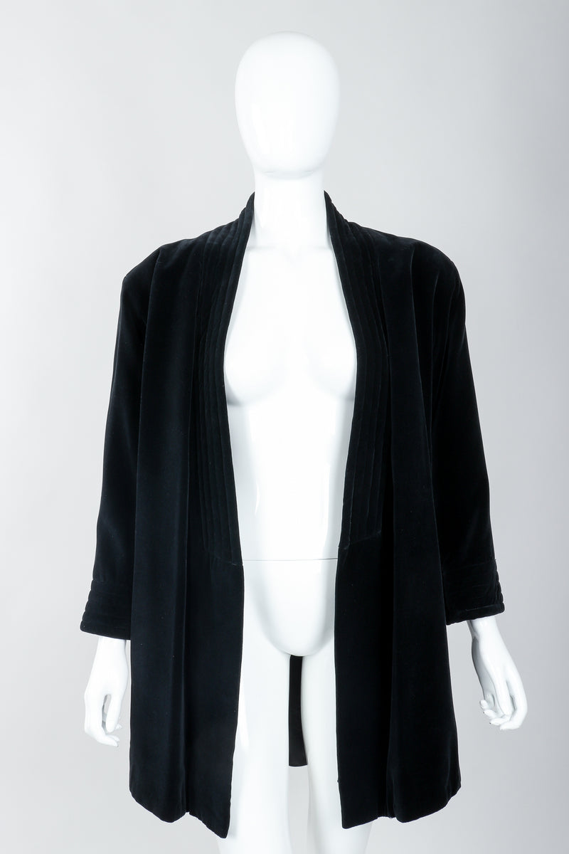 Vintage Yves Saint Laurent YSL Black Velvet Rope Tie Jacket Robe on Mannequin, open