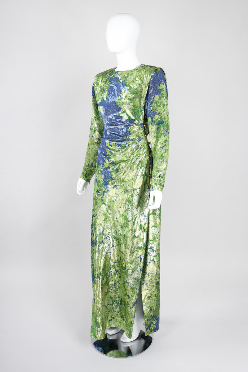 Recess Los Angeles Vintage YSL Yves Saint Laurent Rive Guache Glittery Metallic Lamé Leaf Dress