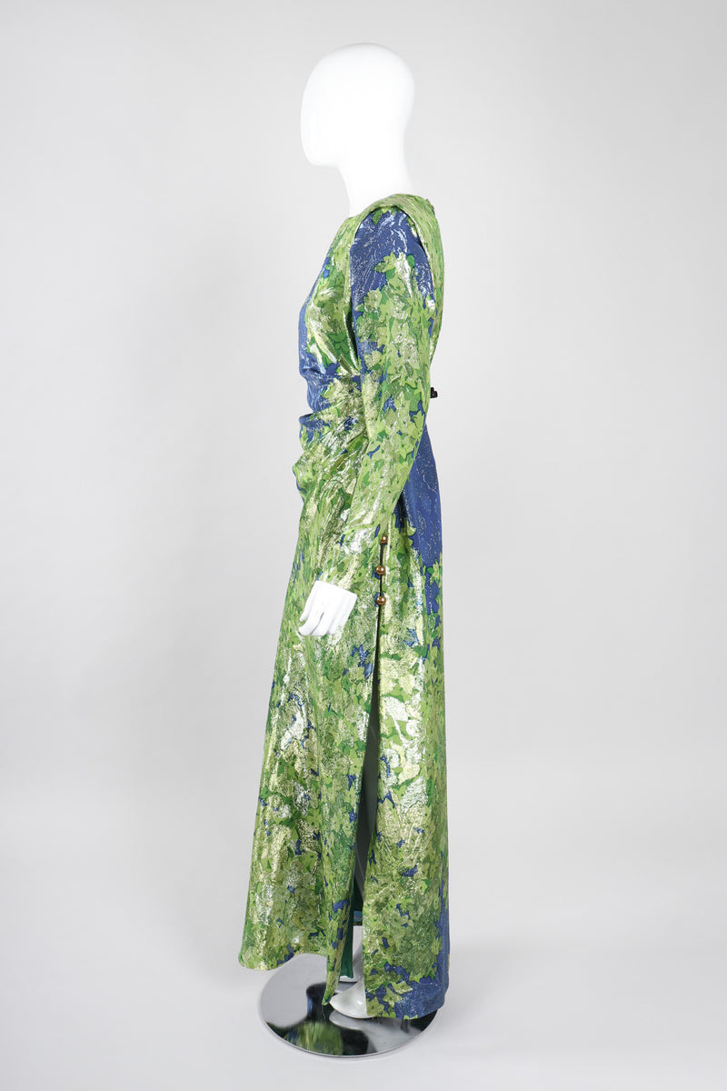 green lame dress Warehouse Women's Petite Metallic Lame Cowl Neck Maxi Dress in Green