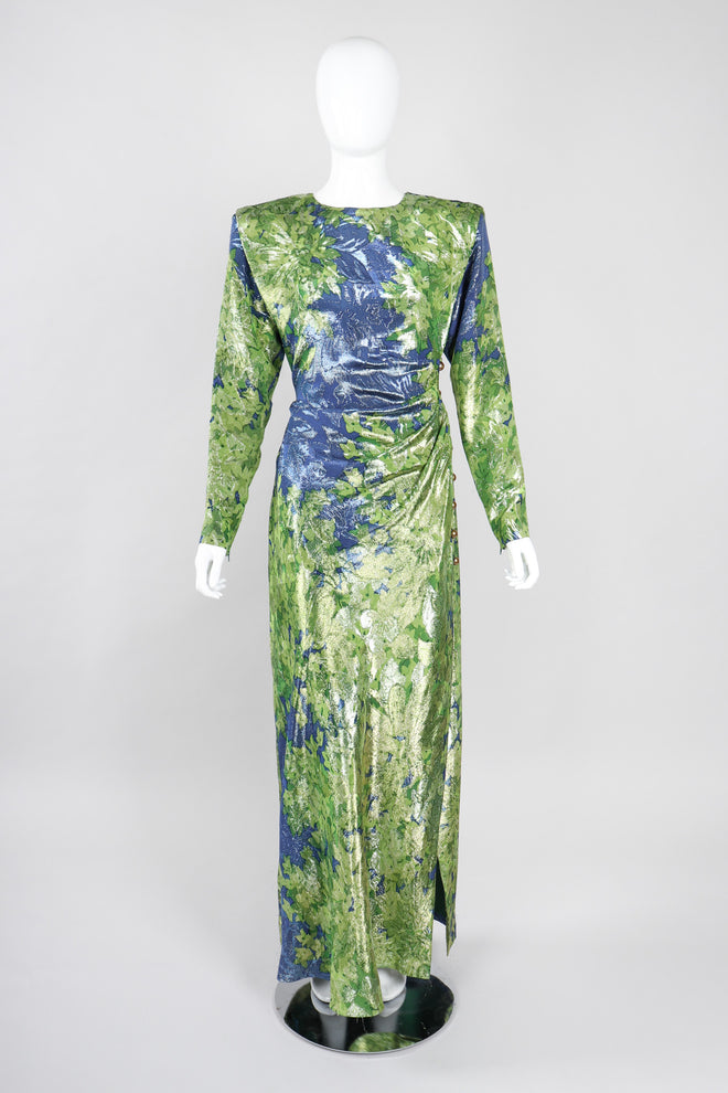 Recess Los Angeles Vintage YSL Yves Saint Laurent Rive Guache Glittery Metallic Lamé Leaf Dress