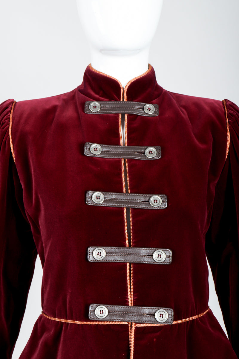 Vintage Yves Saint Laurent YSL Velvet Military Jacket on Mannequin chest detail at Recess