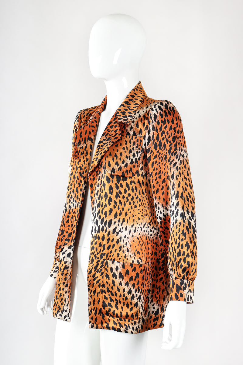 Recess Designer Consignment Vintage Yves Saint Laurent Rive Gauche YSL Longline Silk Cheetah Open Jacket Los Angeles Resale