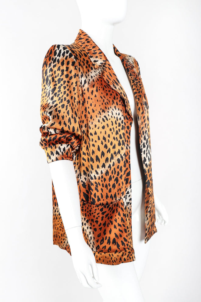 Recess Designer Consignment Vintage Yves Saint Laurent Rive Gauche YSL Longline Silk Cheetah Open Jacket Los Angeles Resale