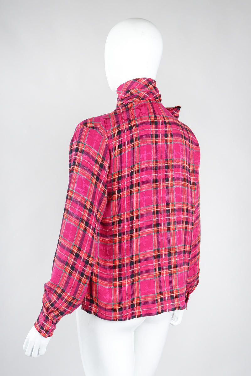Recess Los Angeles Vintage Yves Saint Laurent YSL Pink Plaid Silk Bow Blouse