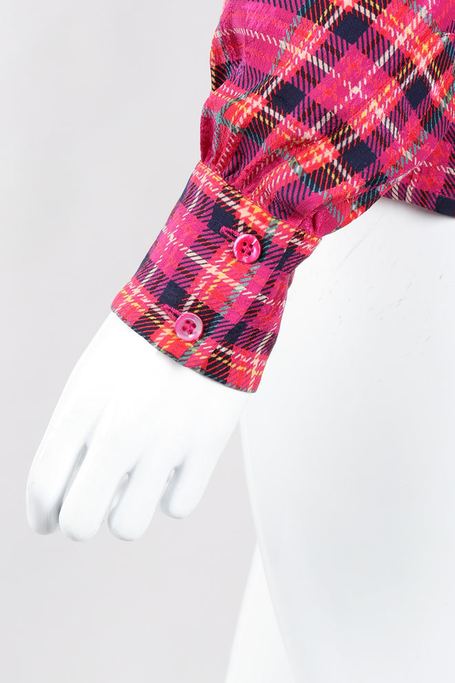 Recess Los Angeles Vintage Yves Saint Laurent YSL Pink Plaid Silk Bow Blouse