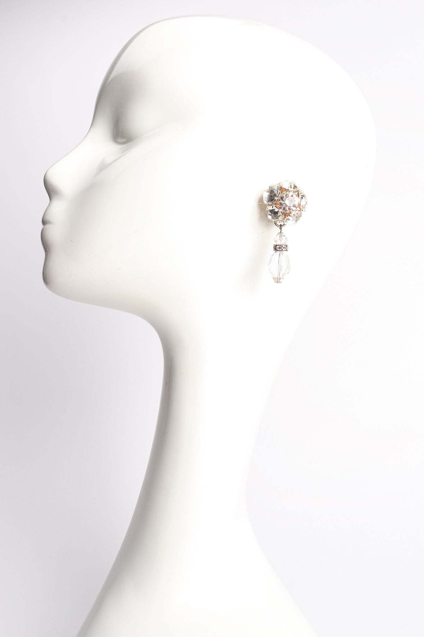 Vintage Crystal Cluster Drop Earrings on mannequin at Recess Los Angeles