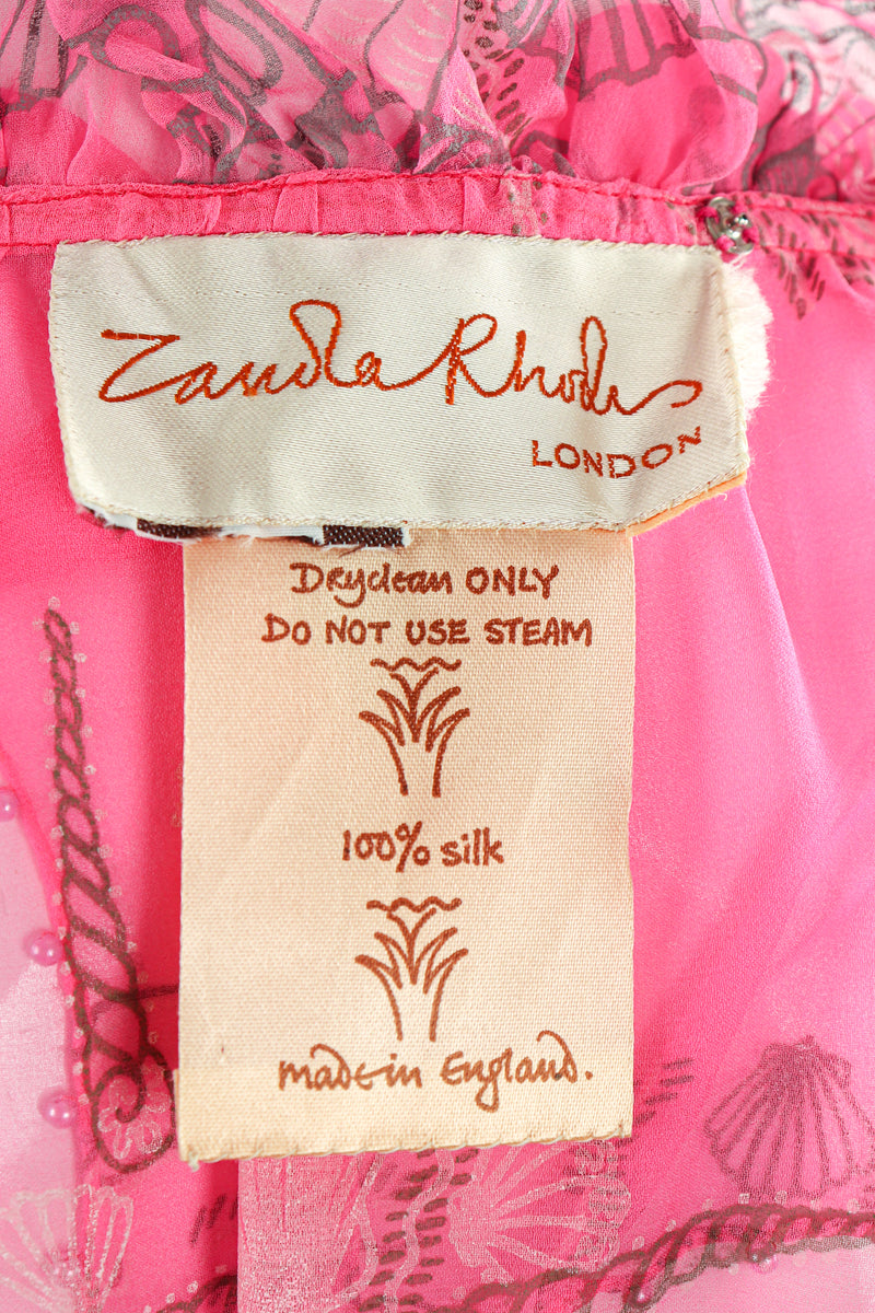 Vintage Zandra Rhodes Painted Seashell Blouson Chiffon Dress Label at Recess LA