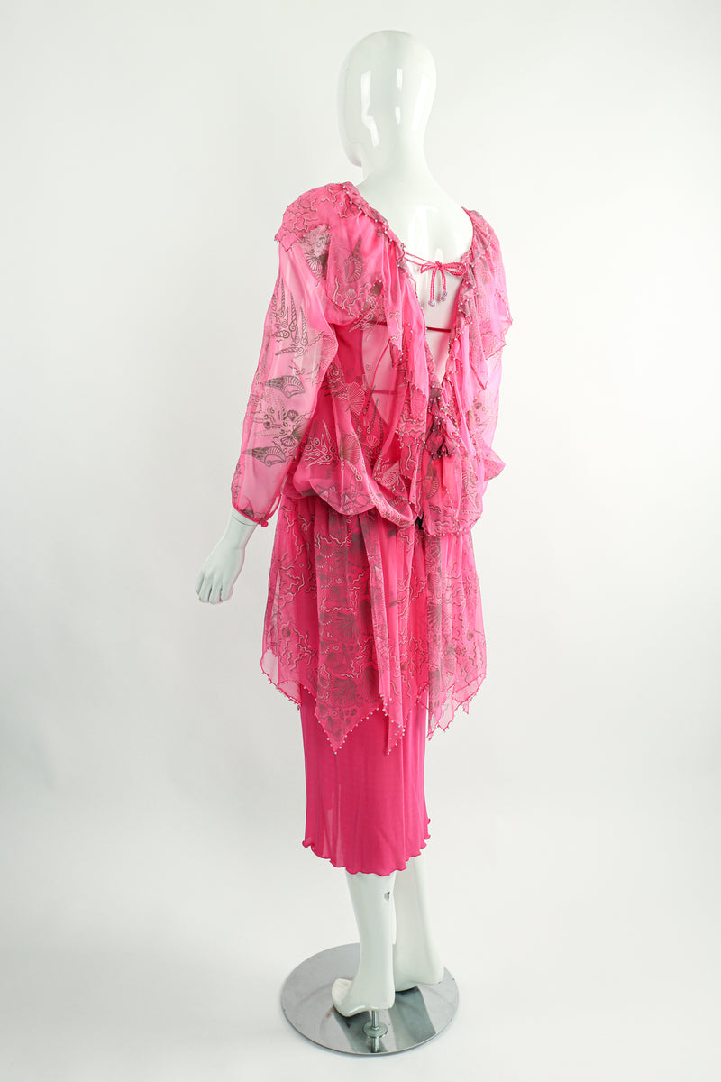 Vintage Zandra Rhodes Painted Seashell Blouson Chiffon Dress on Mannequin Angle at Recess LA