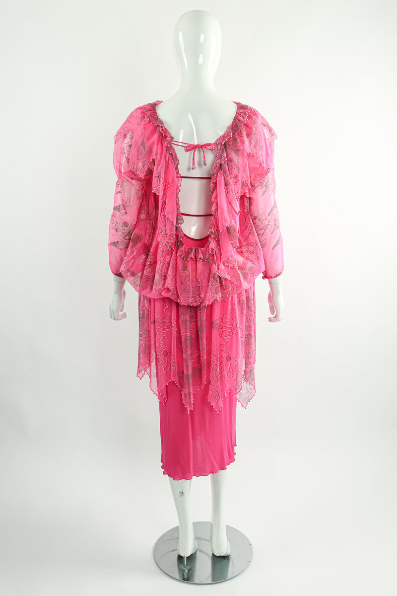 Vintage Zandra Rhodes Painted Seashell Blouson Chiffon Dress on Mannequin Back Open at Recess LA