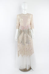 Vintage Zandra Rhodes Deco Beaded Cowl Back Gown on Mannequin front at Recess Los Angeles