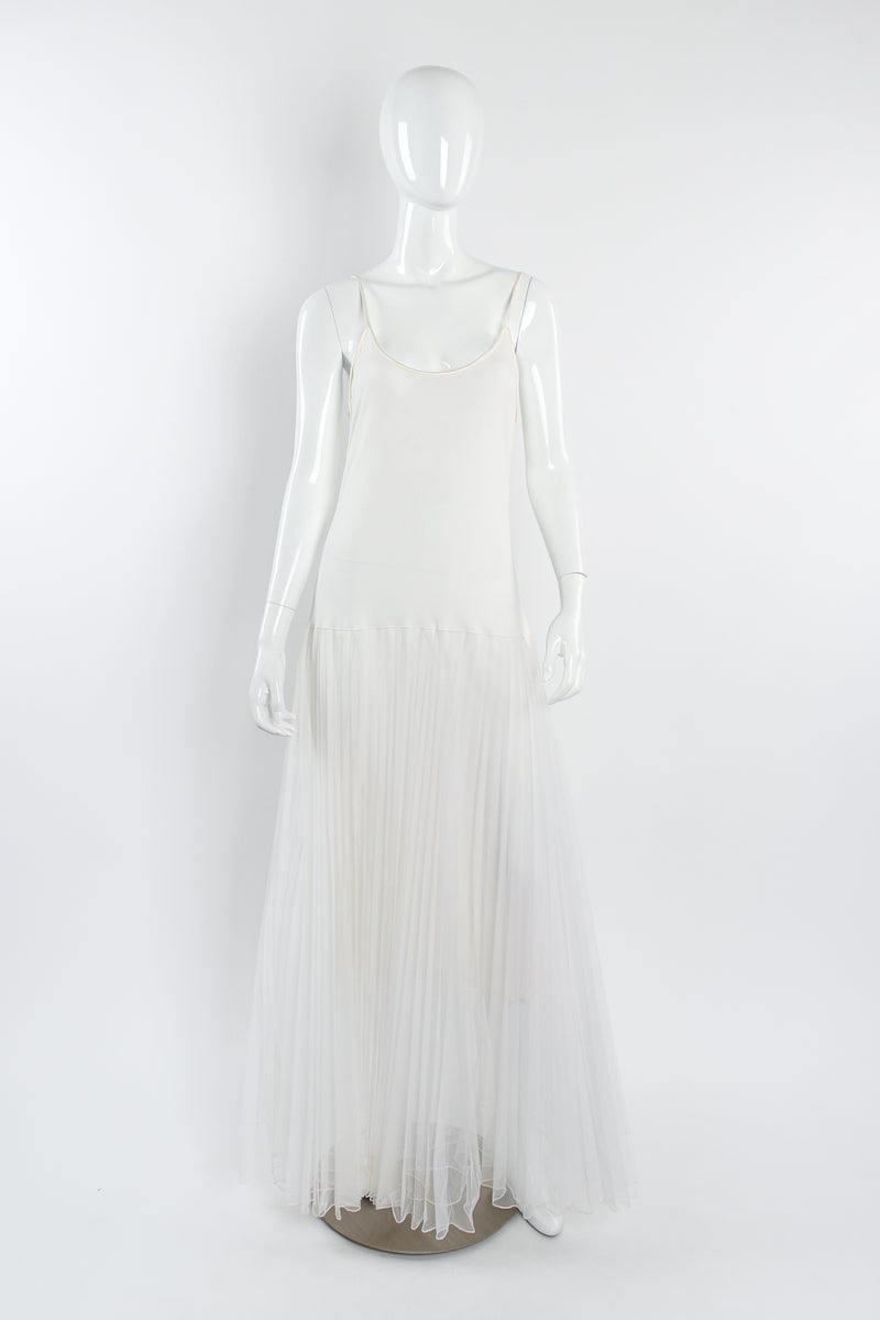 Vintage Zandra Rhodes Deco Beaded Cowl Back Gown on Mannequin slip front at Recess Los Angeles