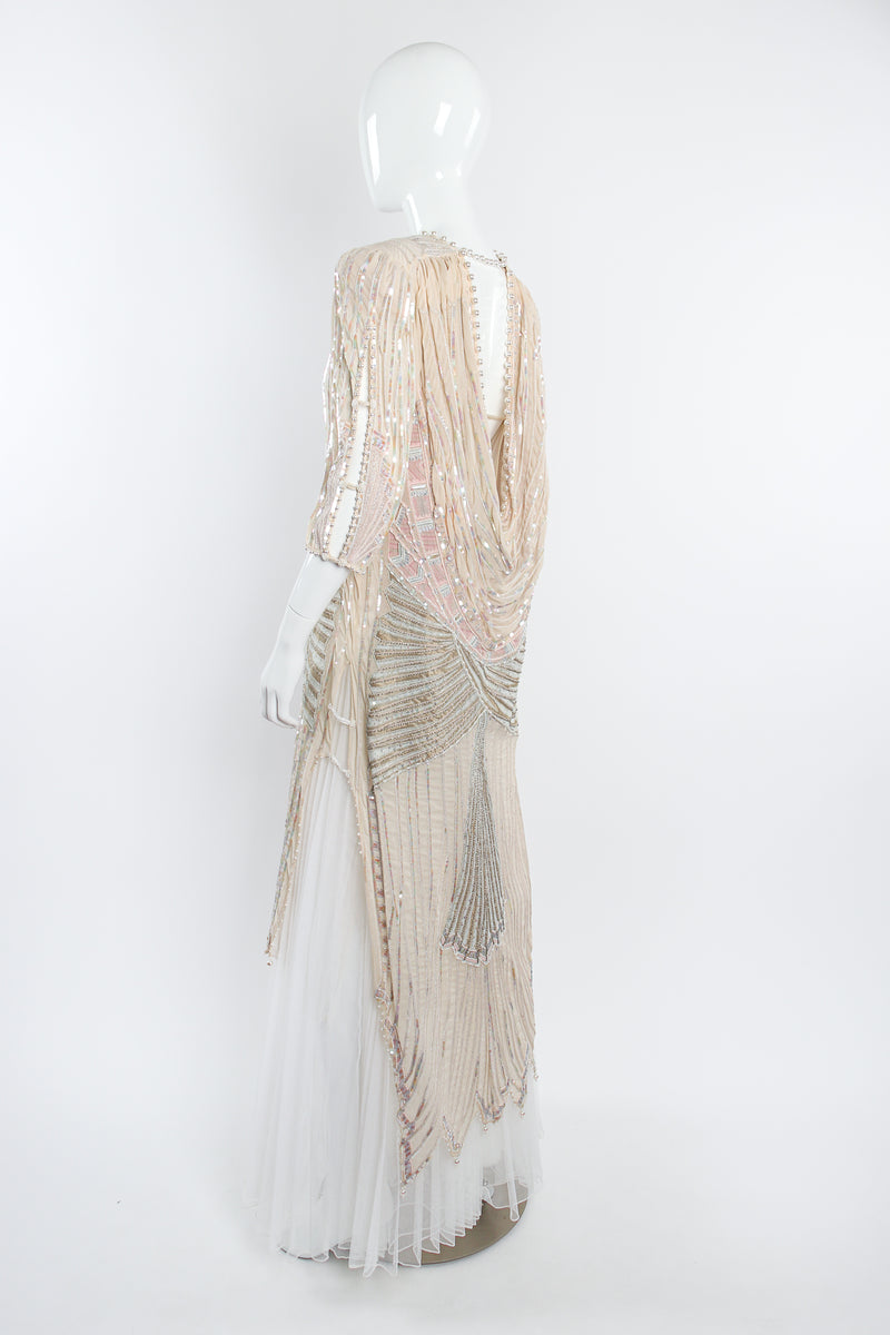Vintage Zandra Rhodes Deco Beaded Cowl Back Gown on Mannequin back angle at Recess Los Angeles