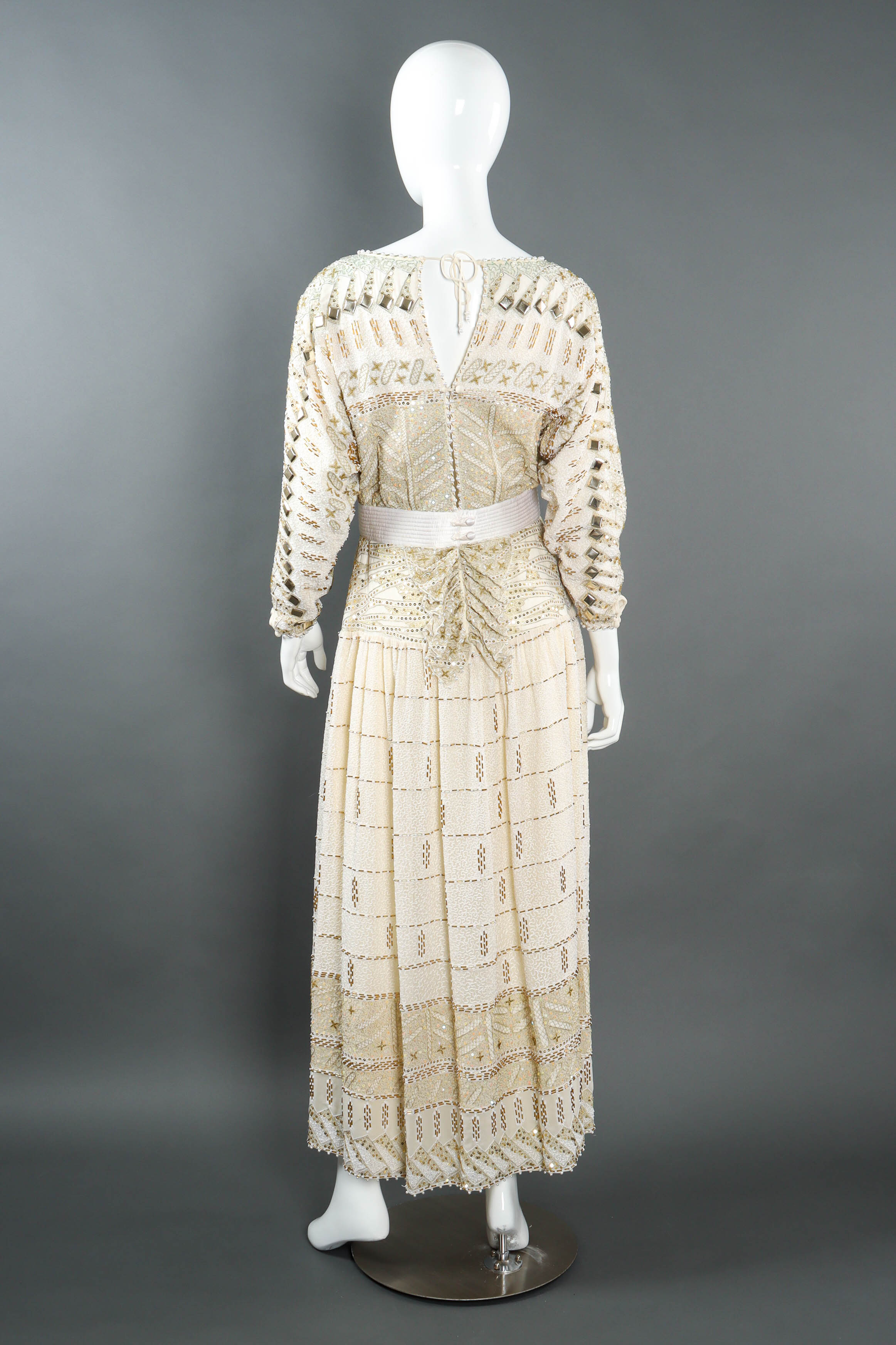 Vintage Zandra Rhodes Geometric Beaded Dress mannequin back @ Recess LA