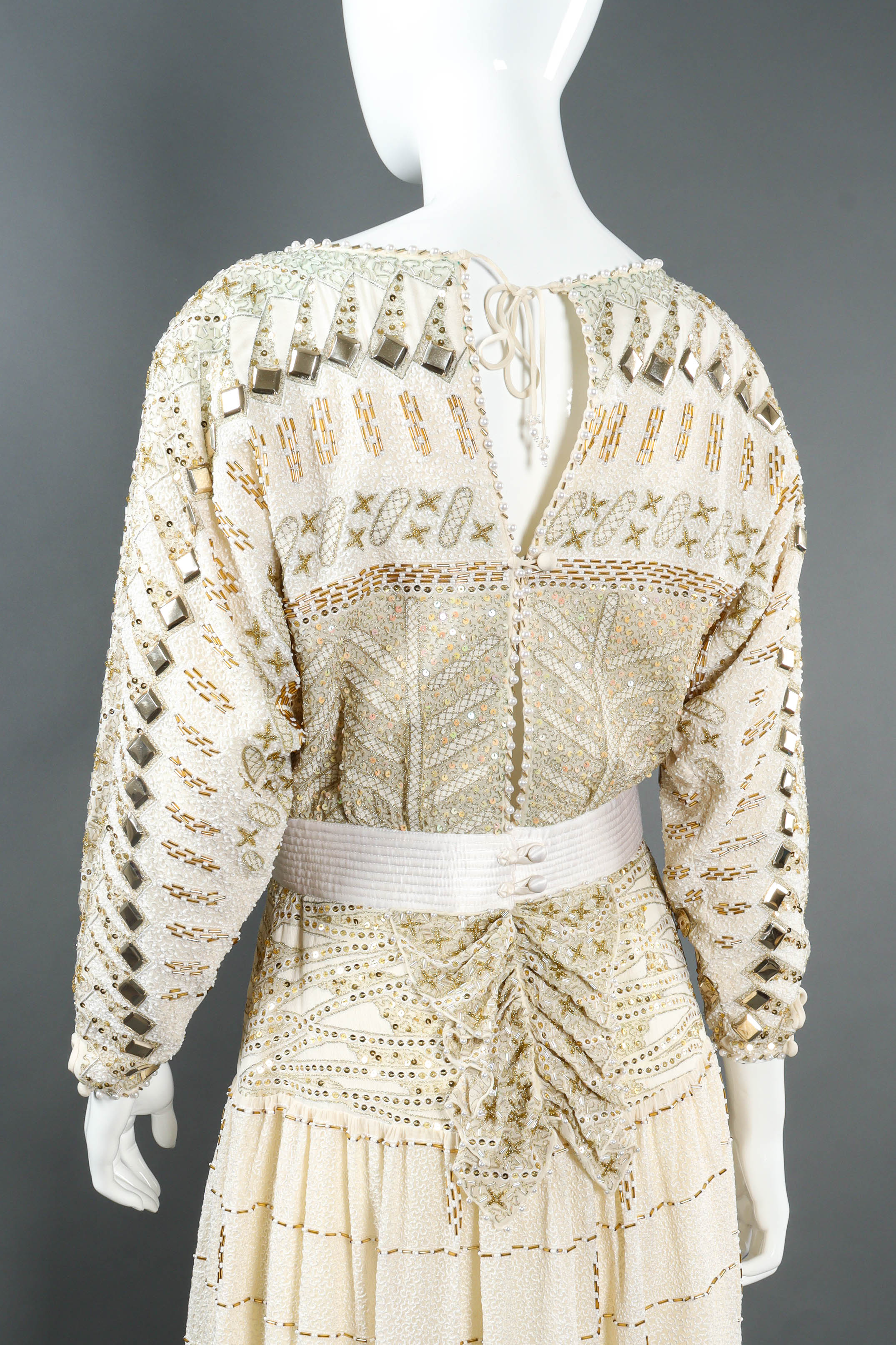 Vintage Zandra Rhodes Geometric Beaded Dress mannequin back close up @ Recess LA